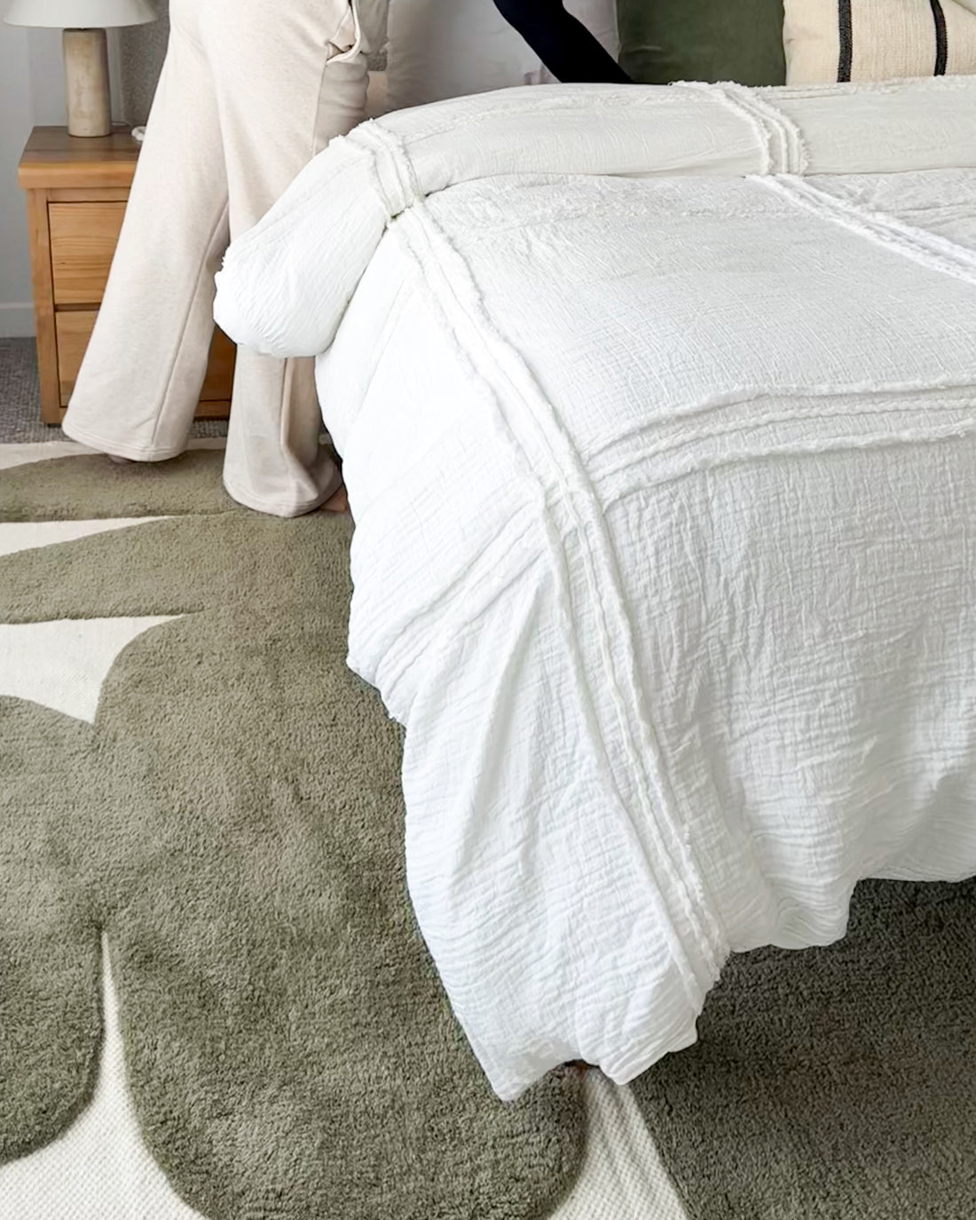 Azibo Green Abstract Washable Wool Rug