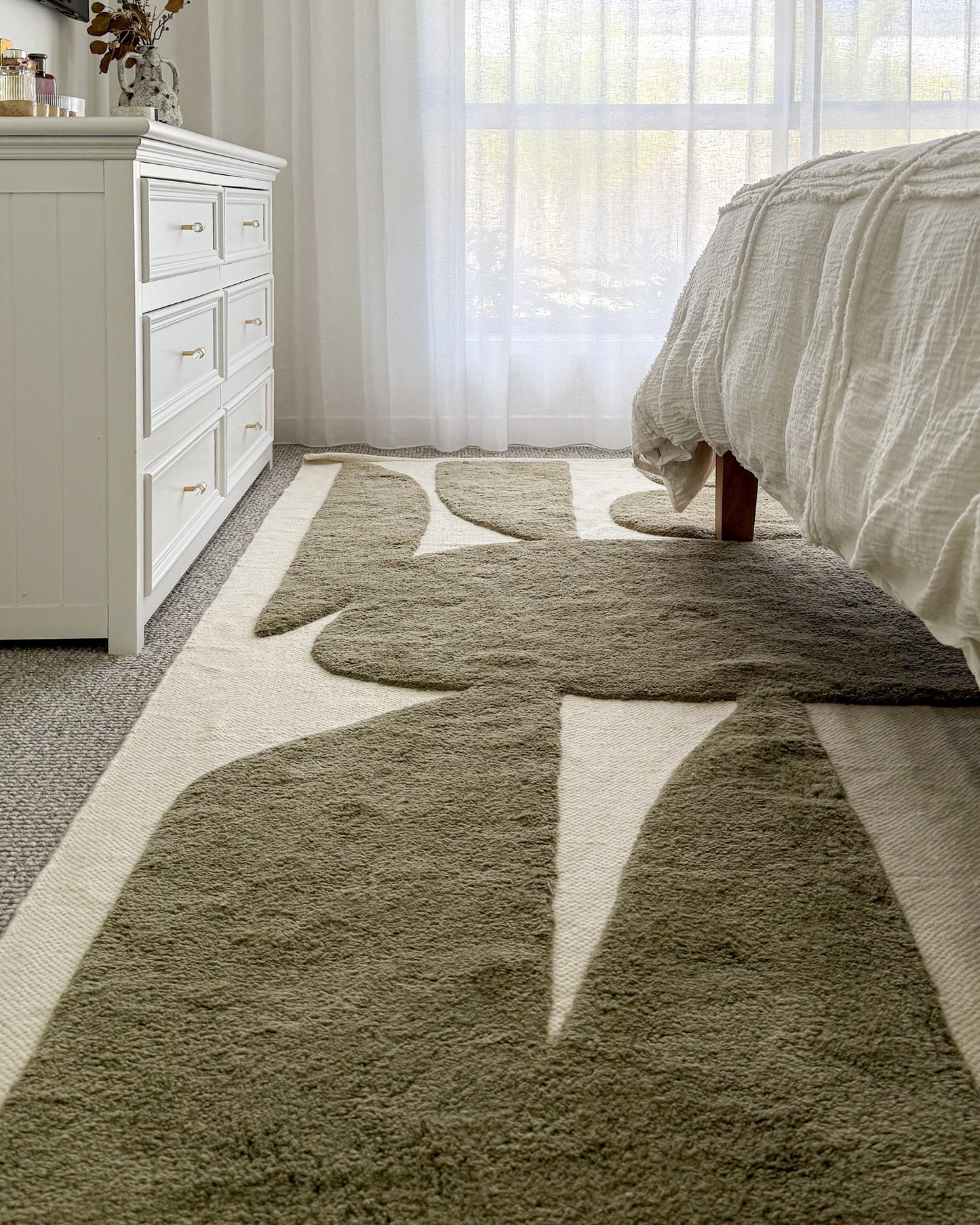 Azibo Green Abstract Washable Wool Rug