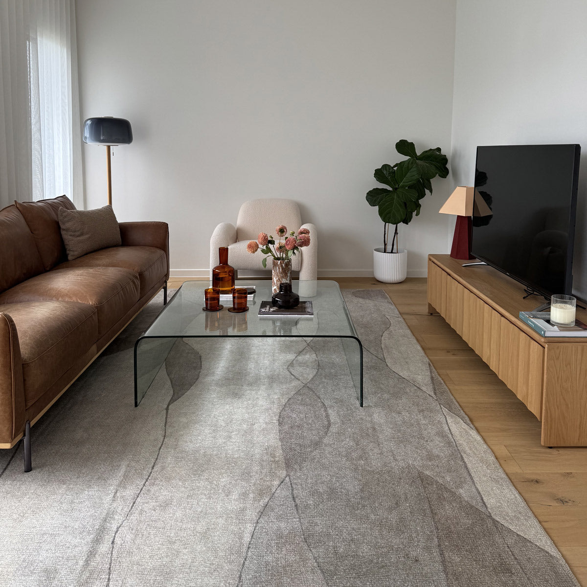 Azra Grey and Beige Abstract Washable Rug