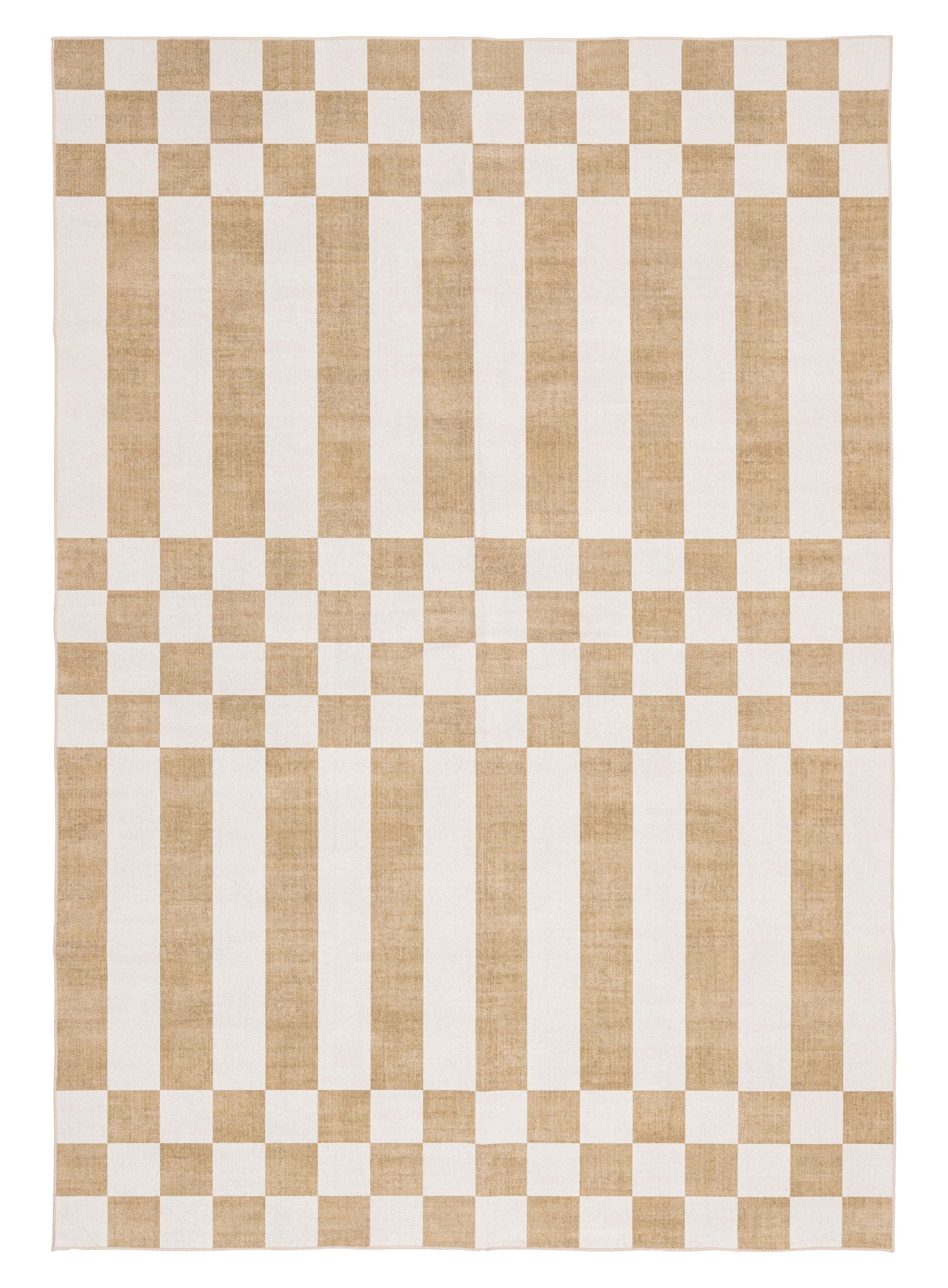 Batini Brown and White Checkered and Striped Washable Rug