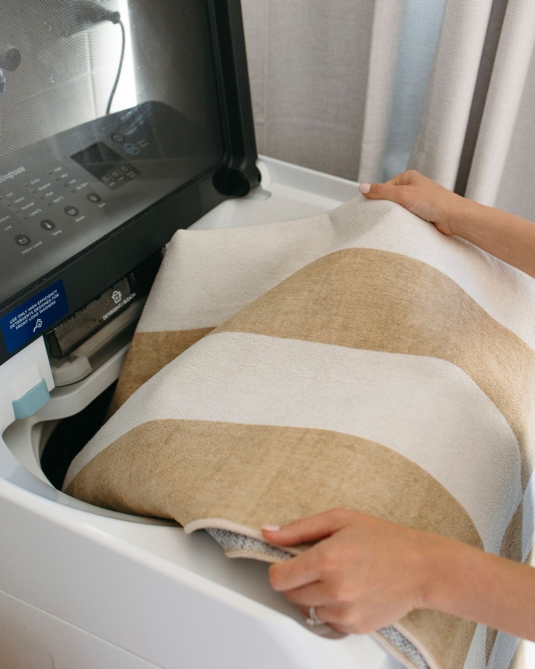 Batini Brown and White Checkered and Striped Washable Rug