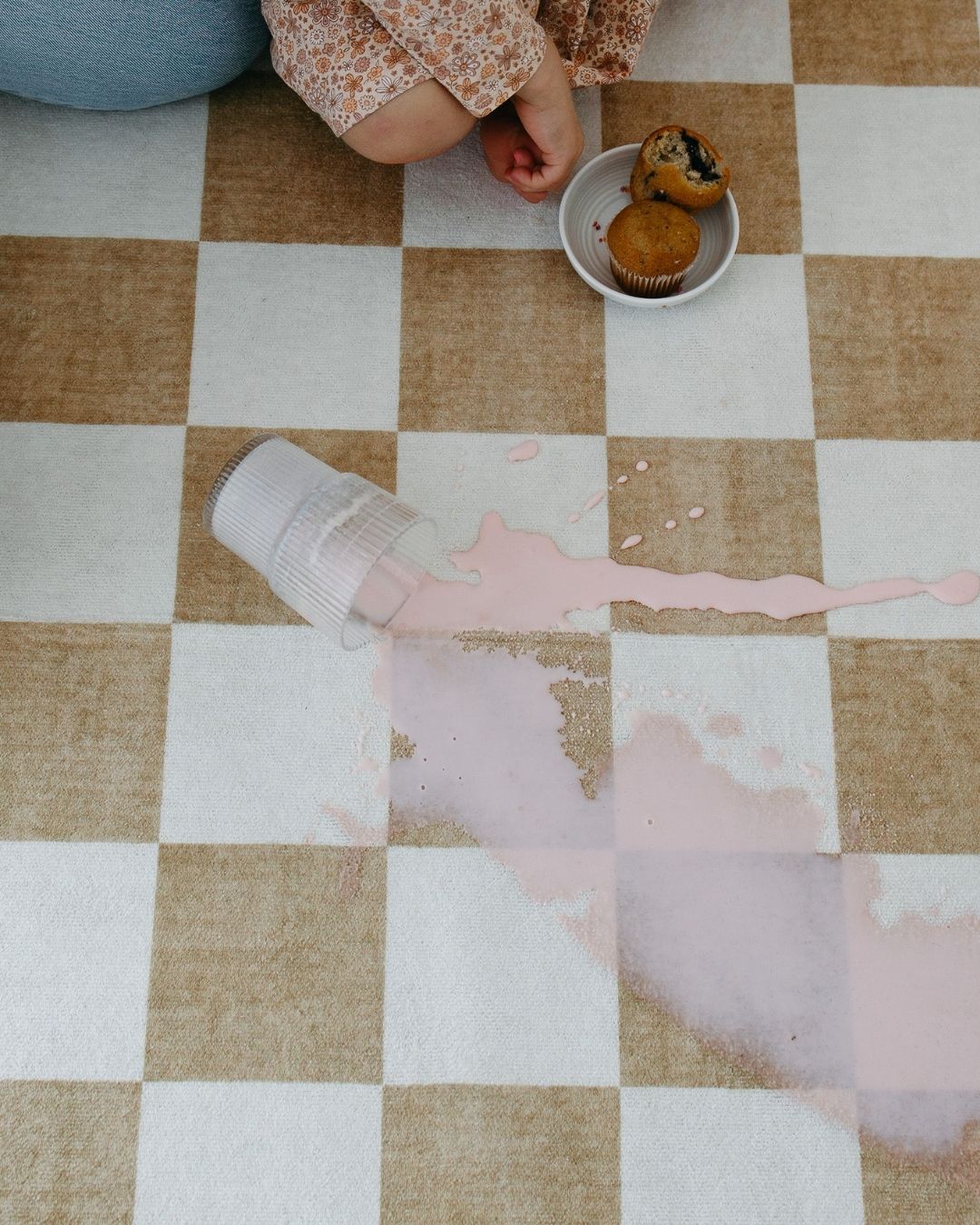 Batini Brown and White Checkered and Striped Washable Rug