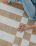 Batini Brown and White Checkered and Striped Washable Rug