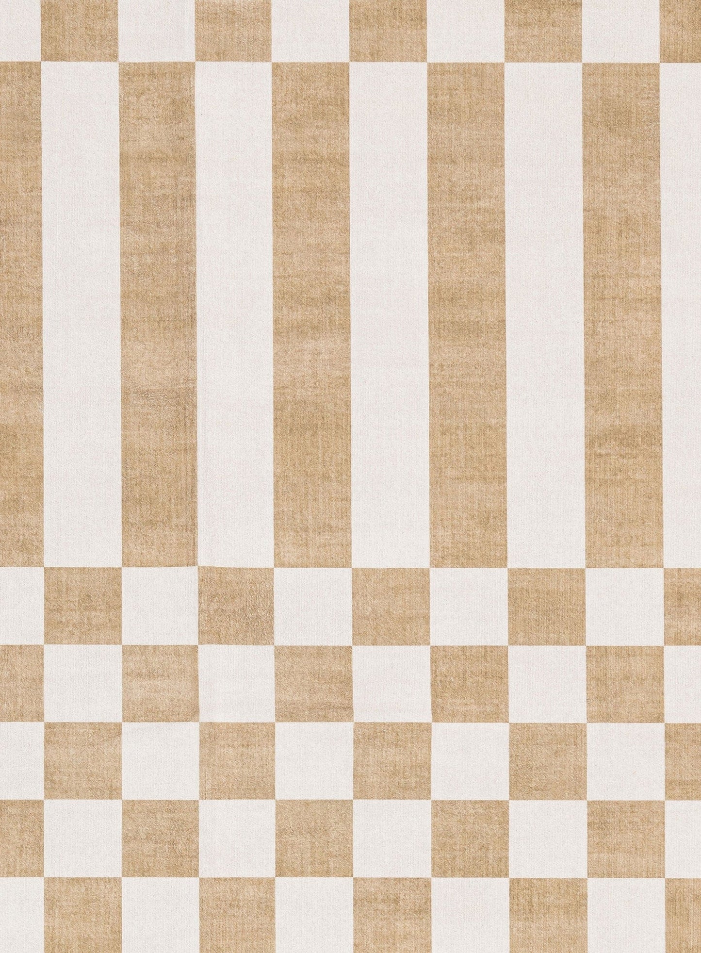Batini Brown and White Checkered and Striped Washable Rug