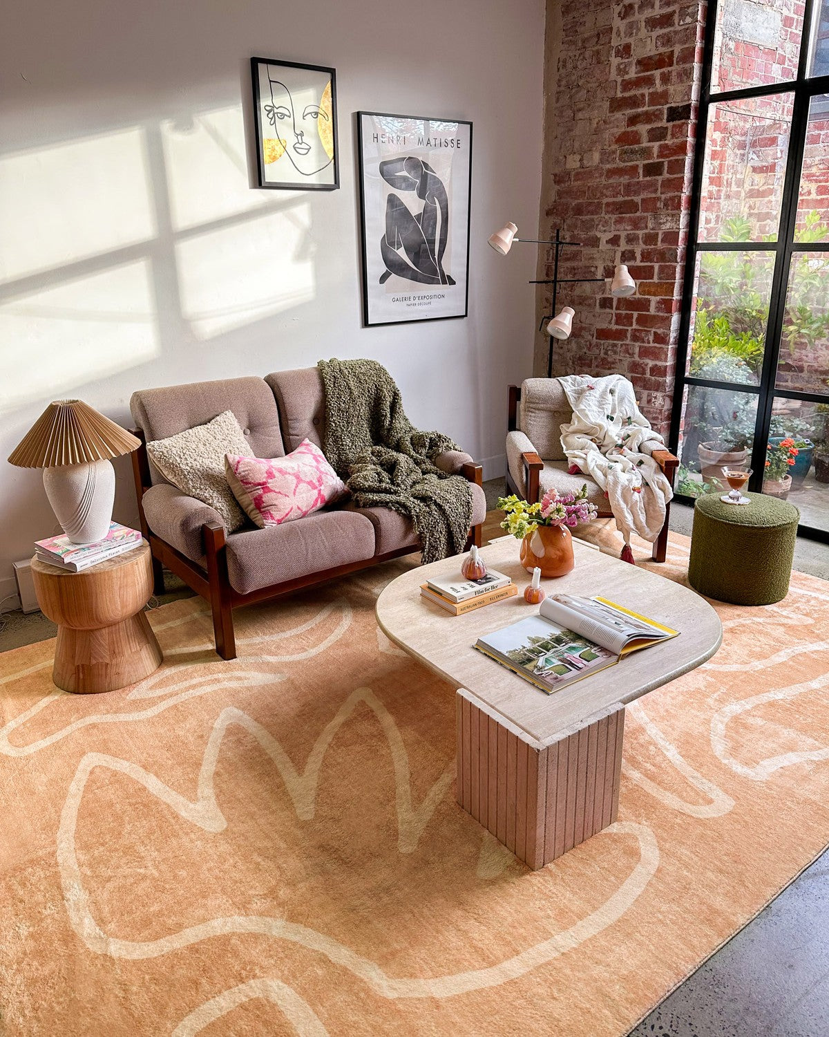 Berta Peach Hand Drawn Washable Rug