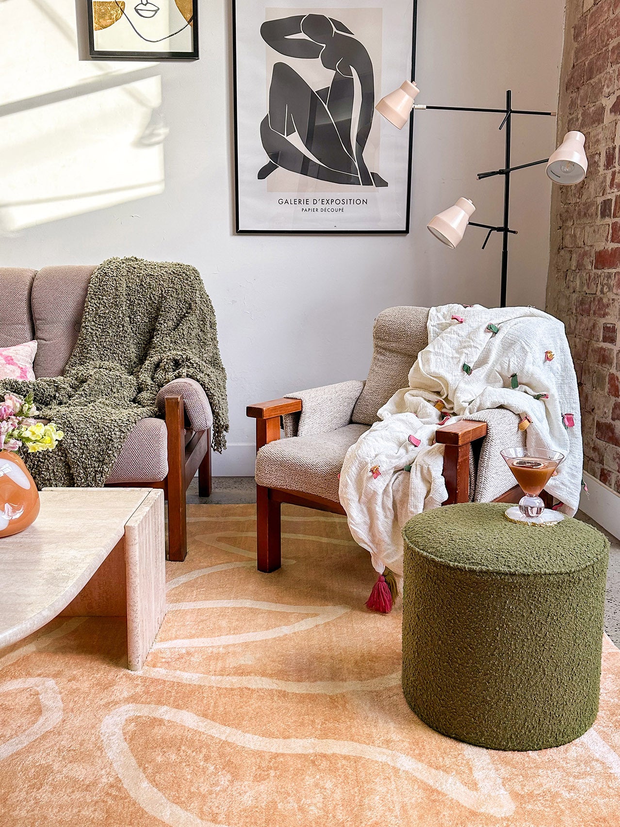 Berta Peach Hand Drawn Washable Rug