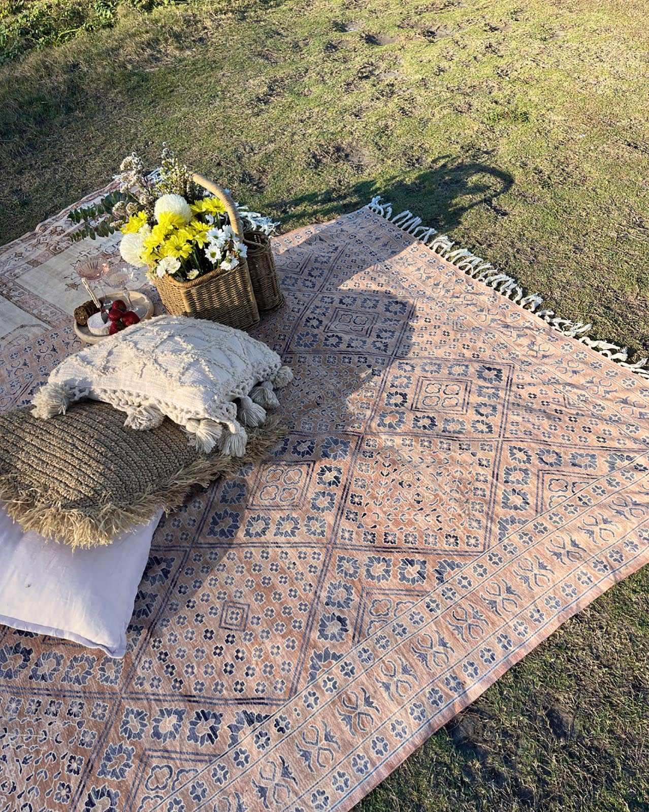 Bibi Blue and Orange Boho Picnic Rug