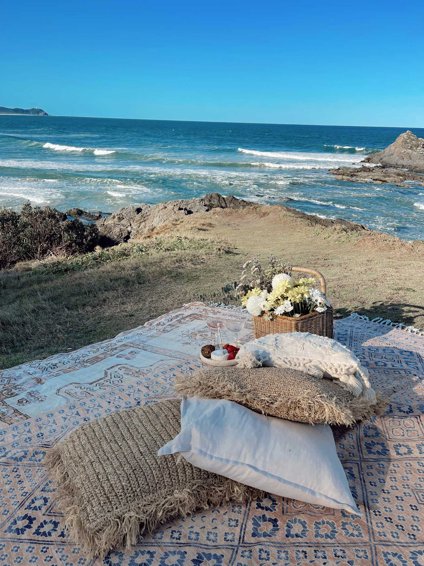 Bibi Blue and Orange Boho Picnic Rug