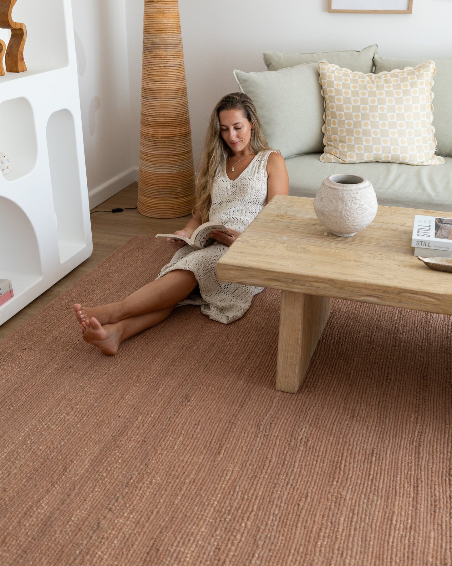 Briony Peach Flatweave Jute and Cotton Rug