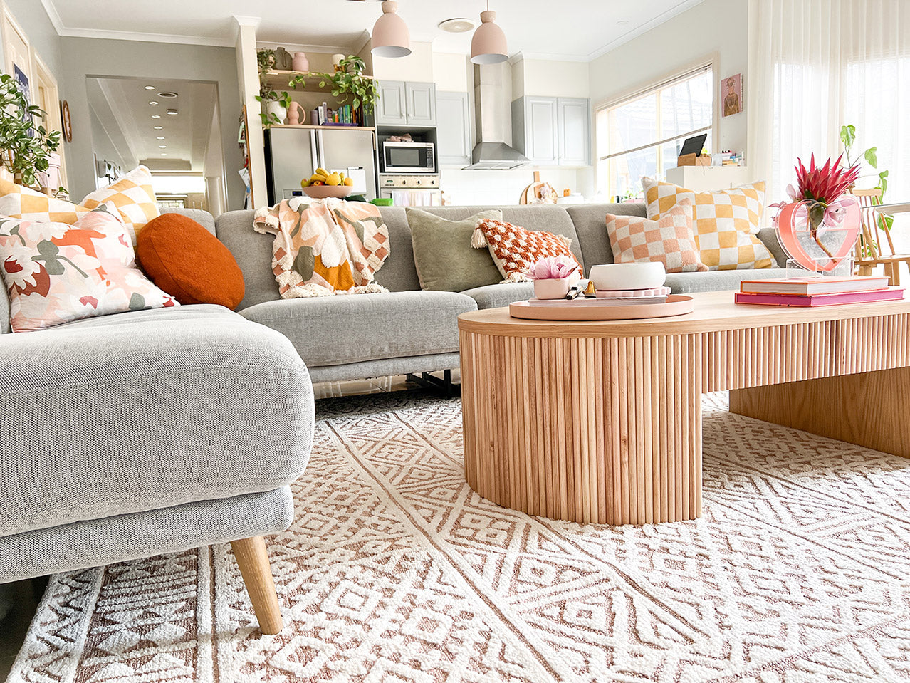 Bobbie Peach and Ivory Textured Tribal Rug