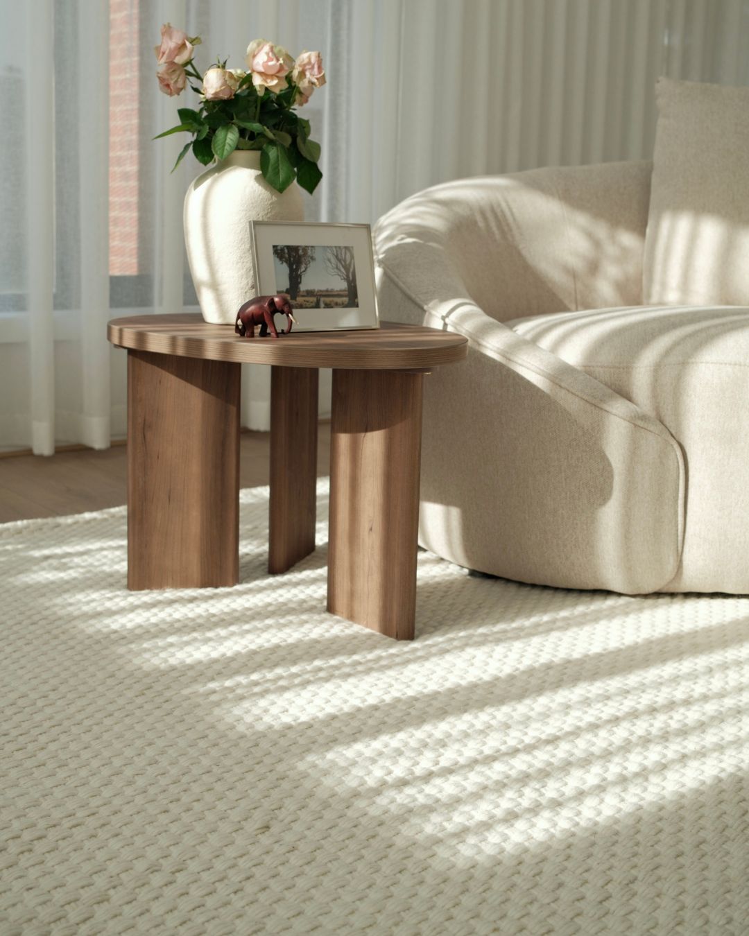 Brecia Cream Basket Weave Wool Rug