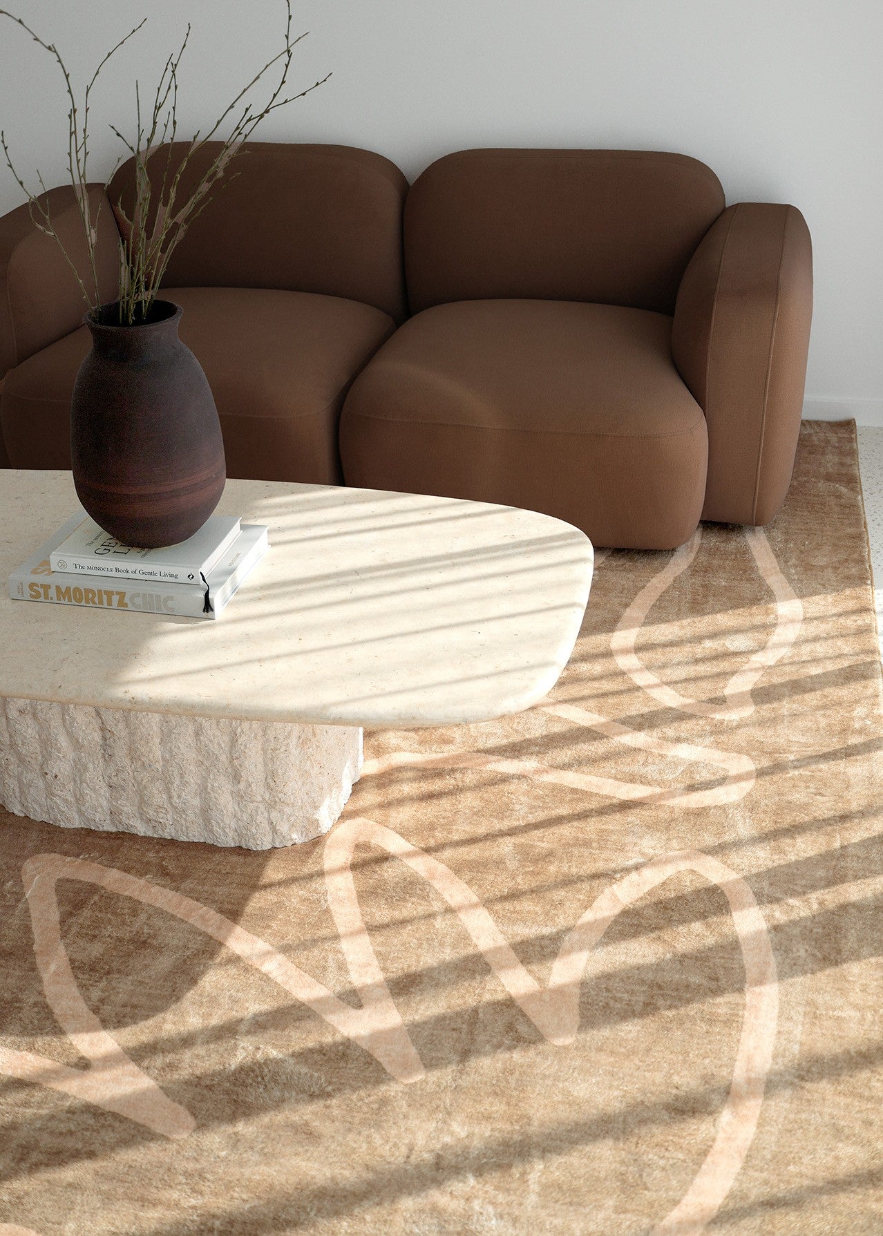 Bruna Brown Hand Drawn Washable Rug
