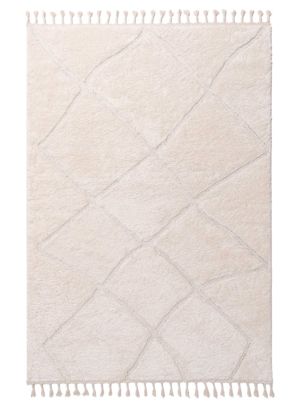 Calypso Ivory Cream Textured Tribal Tassel Rug
