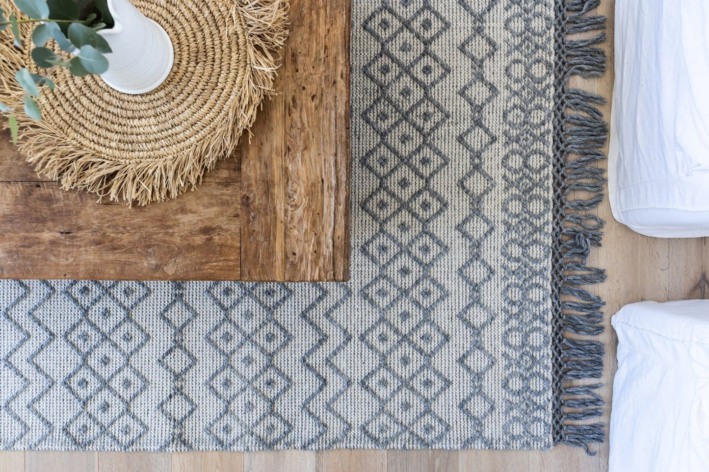 Carlita Grey and Ivory Diamond Pattern Indoor Outdoor Rug