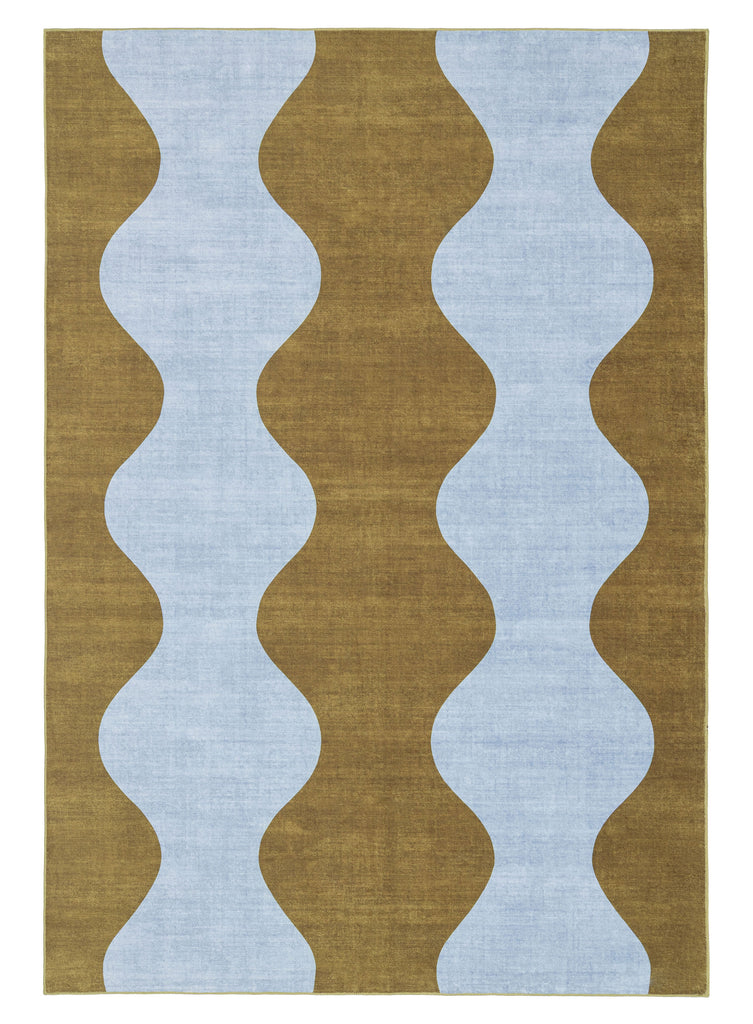 Carmona Olive and Blue Wave Washable Rug