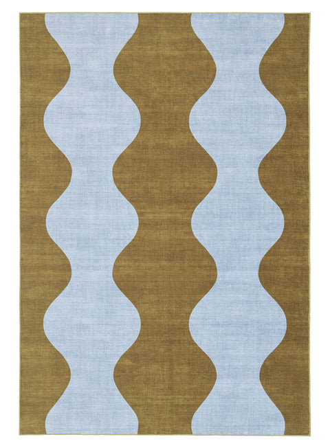 Carmona Olive and Blue Wave Washable Rug
