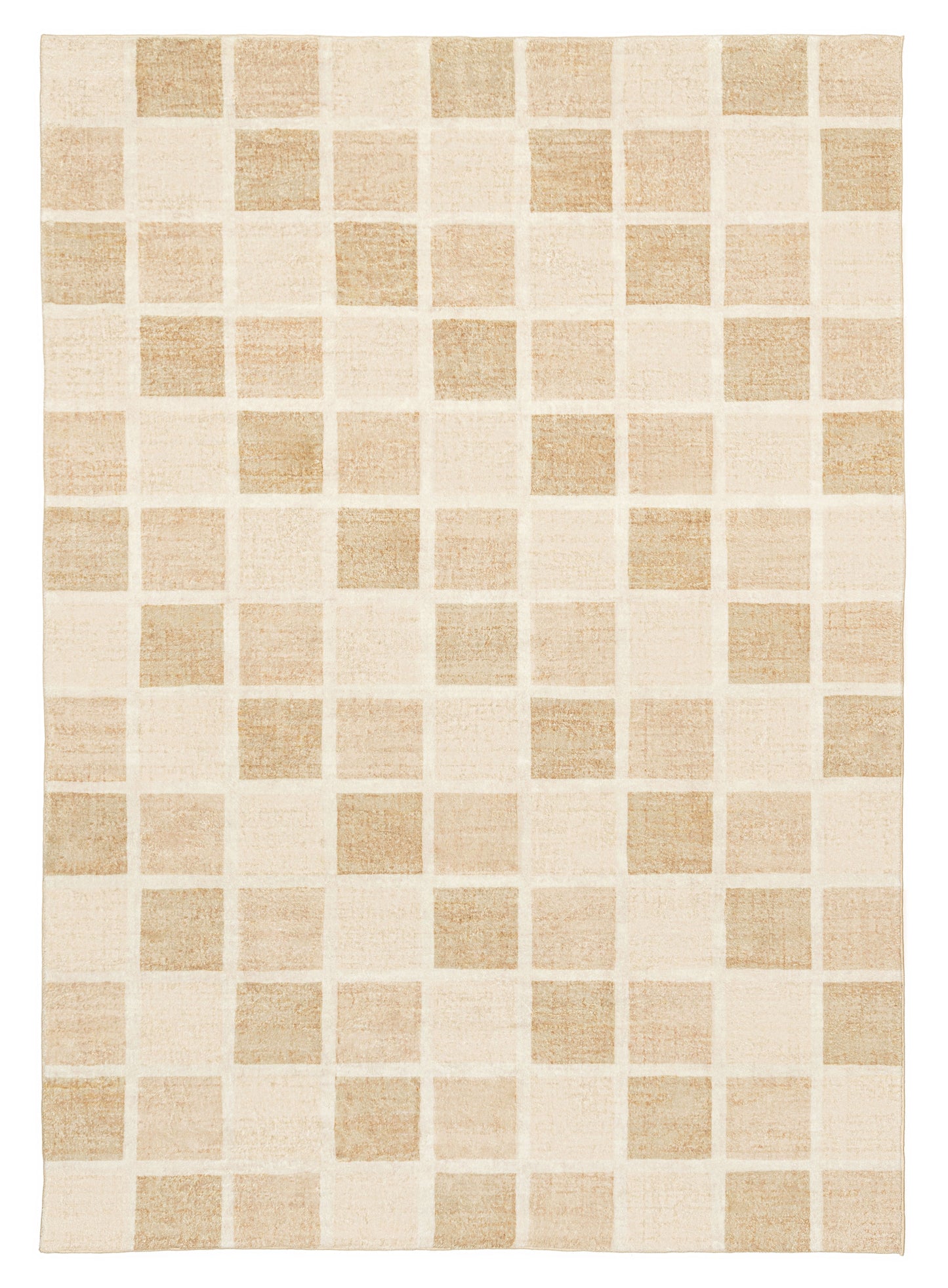Caspia Beige Brown Checkered Washable Rug