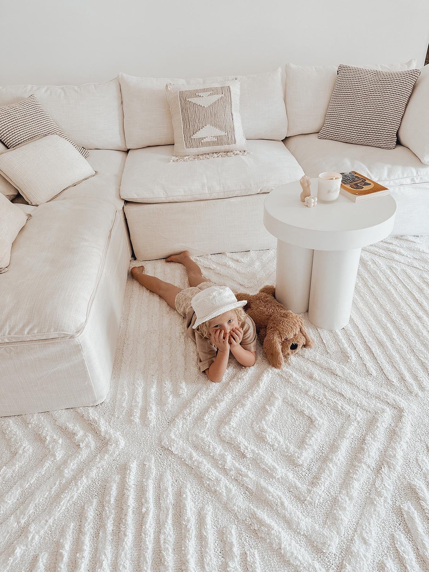 Catriona Ivory Cream Geometric Textured Rug