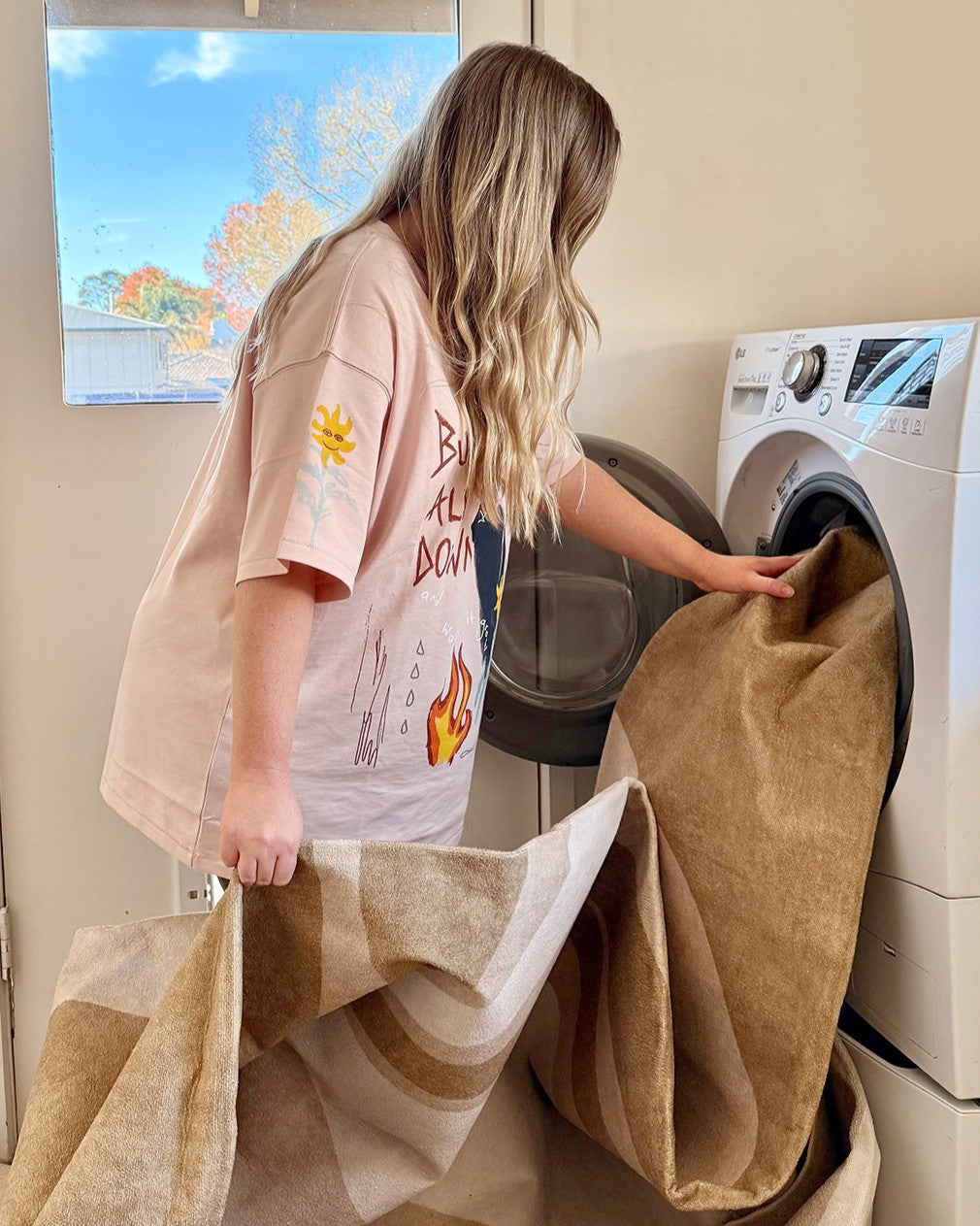 Cece Beige and Brown Botanical Washable Rug