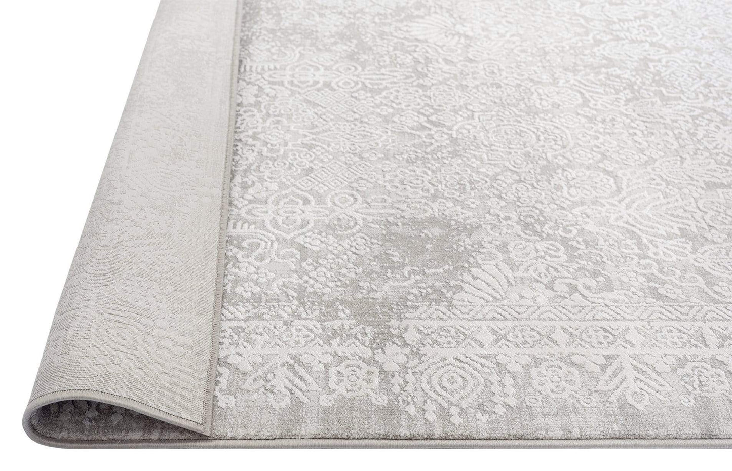 Cecilia Grey and Ivory Distressed Floral Rug