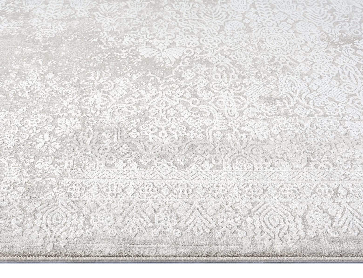 Cecilia Grey and Ivory Distressed Floral Rug
