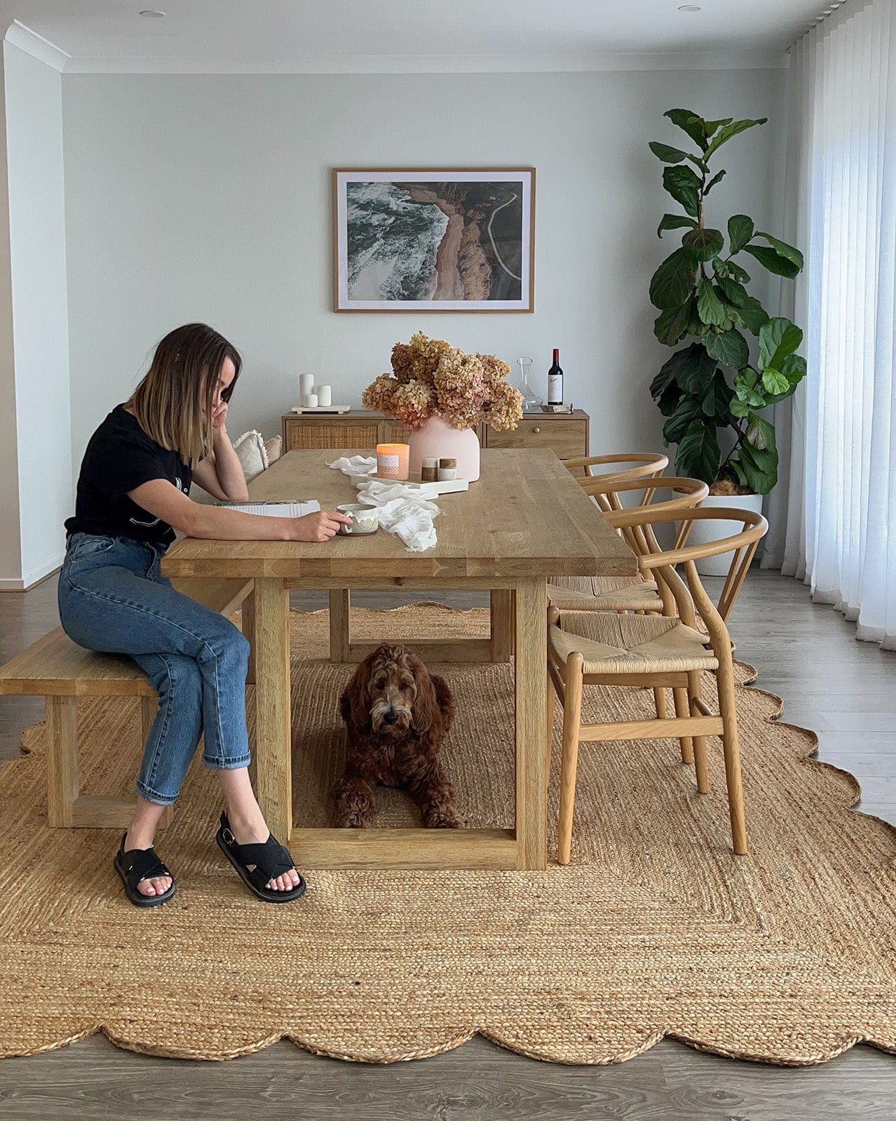Celeste Natural Brown Scalloped Jute Rug