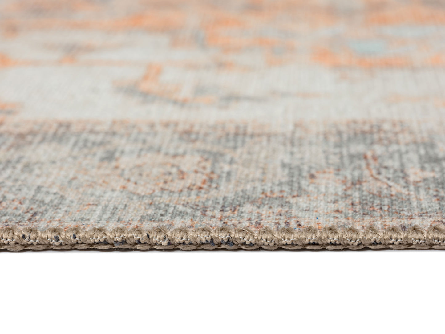 Ceren Orange and Blue Traditional Distressed Washable Runner Rug