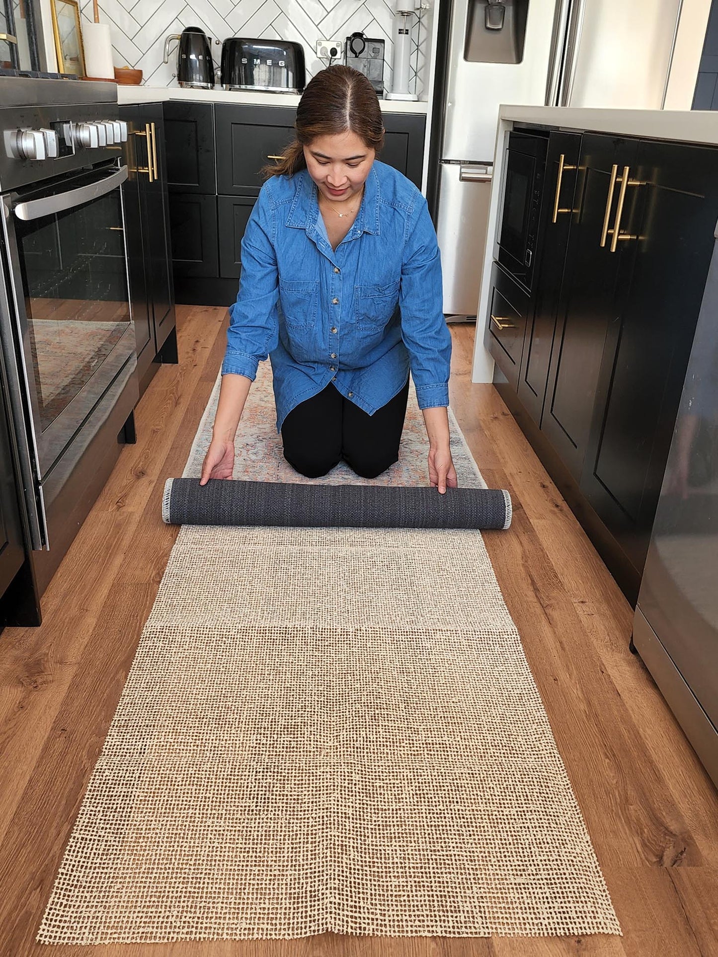 Ceren Orange and Blue Traditional Distressed Washable Runner Rug