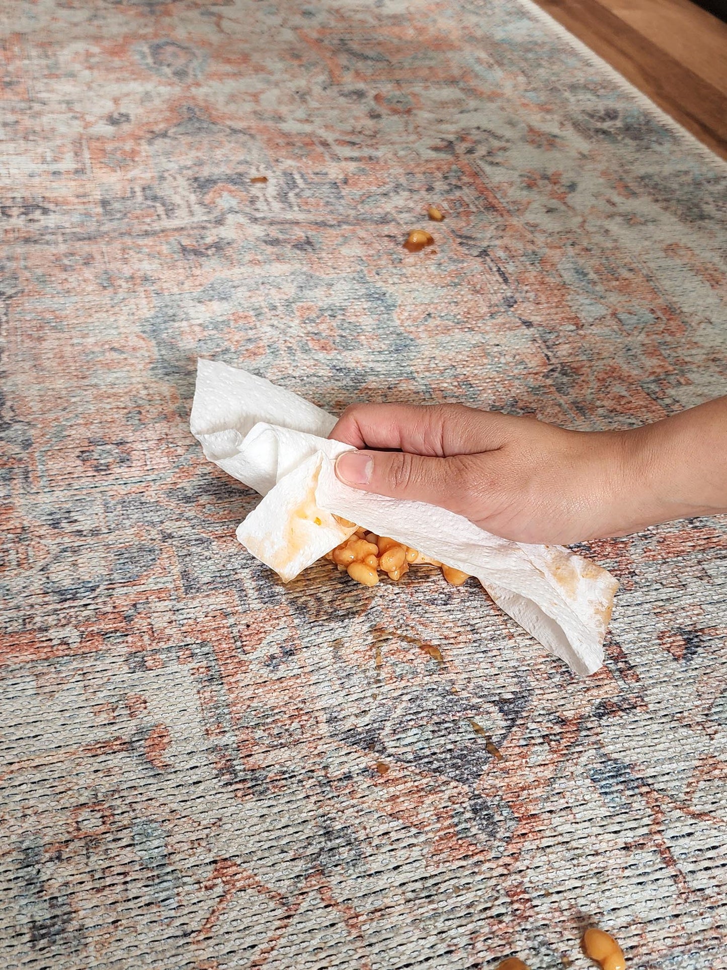 Ceren Orange and Blue Traditional Distressed Washable Runner Rug