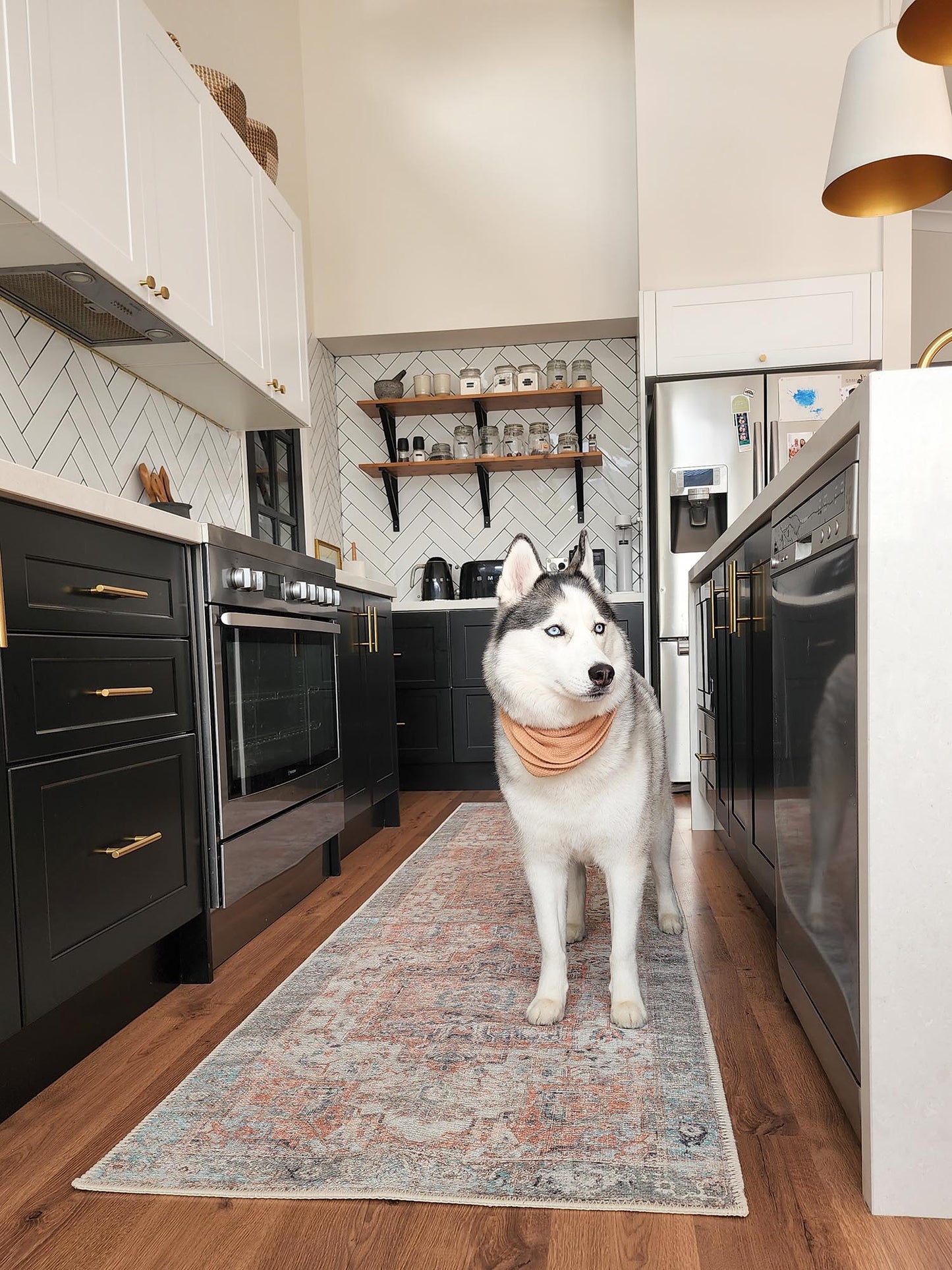 Ceren Orange and Blue Traditional Distressed Washable Runner Rug