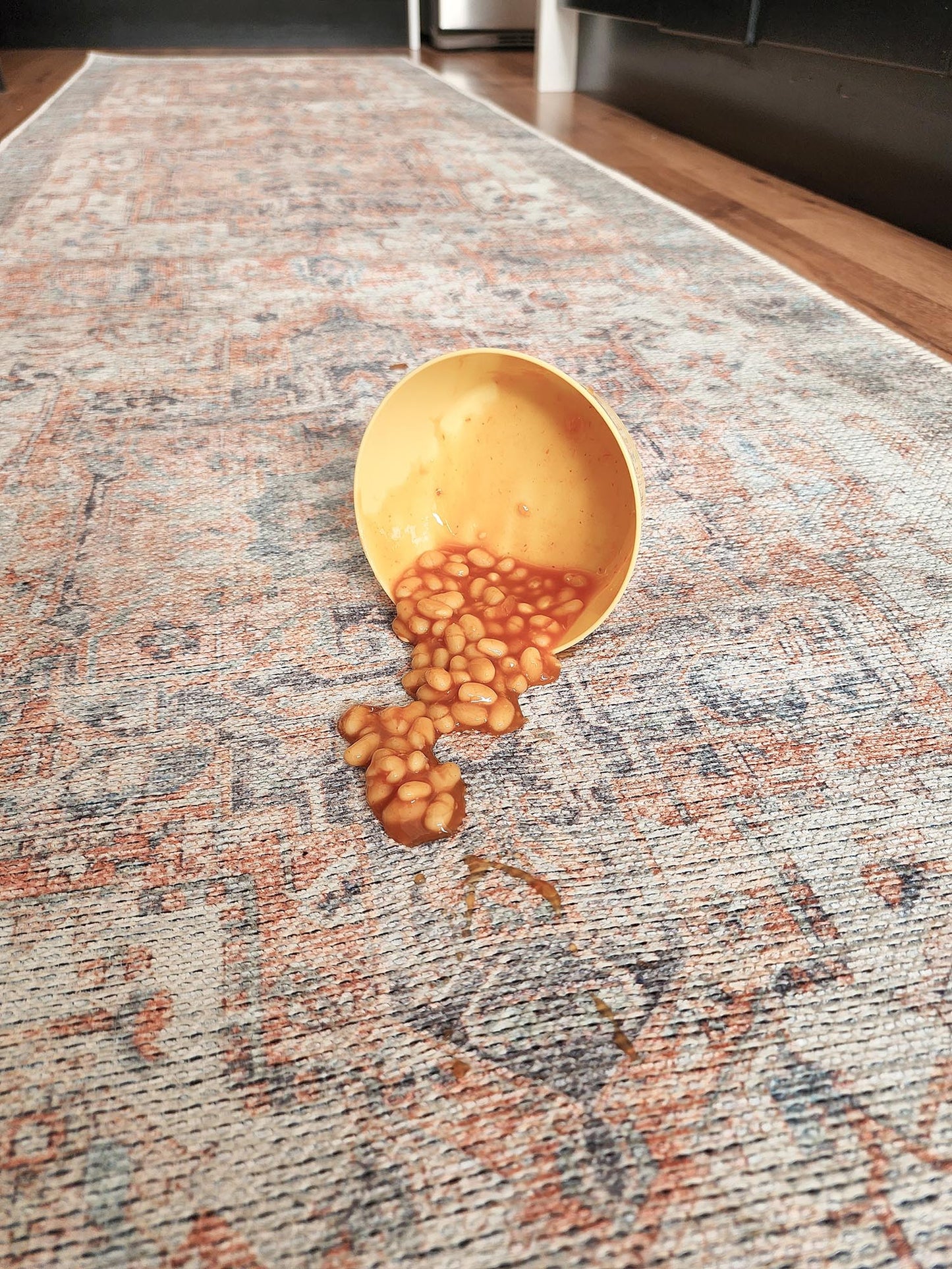 Ceren Orange and Blue Traditional Distressed Washable Runner Rug