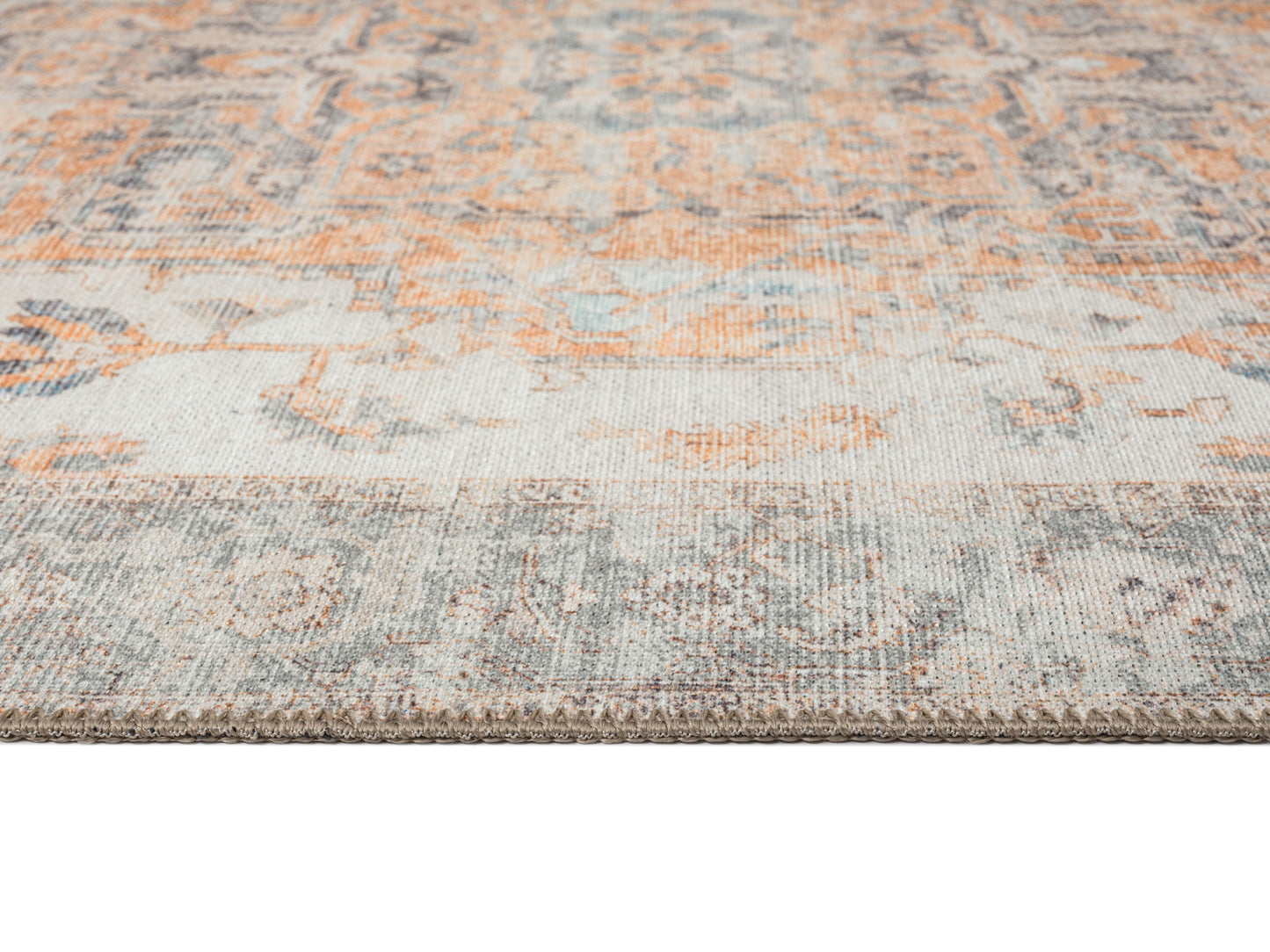 Ceren Orange and Blue Traditional Distressed Washable Runner Rug