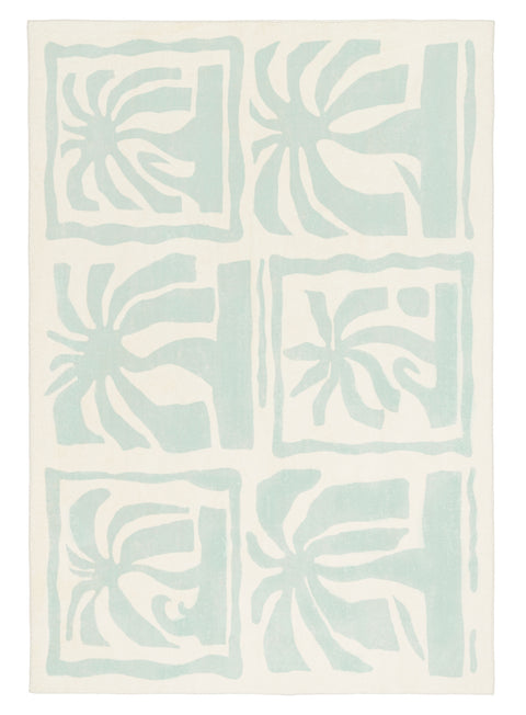 Cindy Blue Waves and Palms Washable Rug