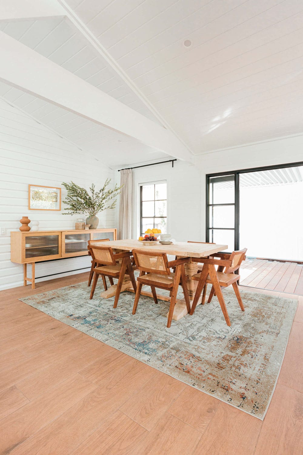 Constance Beige And Blue Distressed Floral Rug