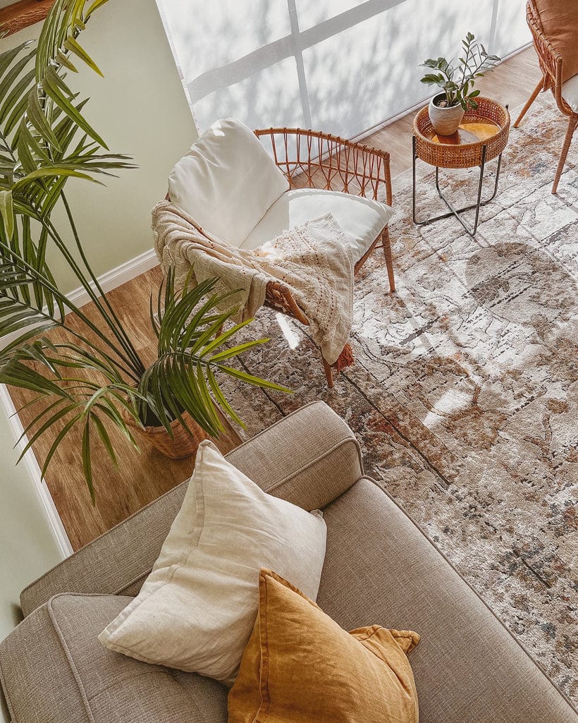 Constance Beige And Blue Distressed Floral Rug