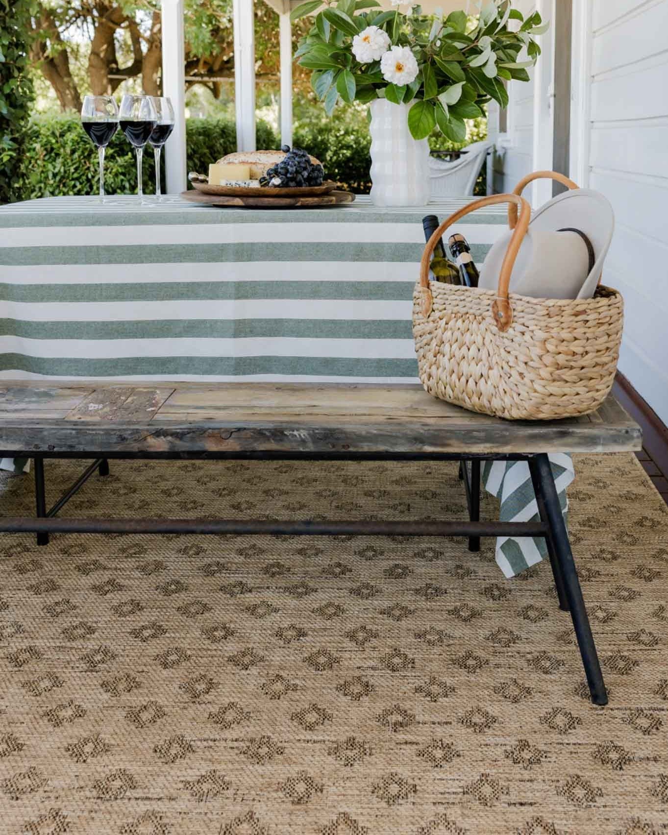 Cove Sand Nude and Ash Medallion Indoor Outdoor Rug