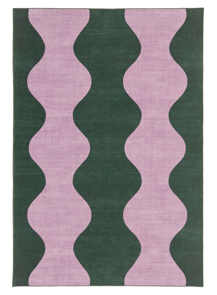 Cuenca Green and Purple Wave Washable Rug