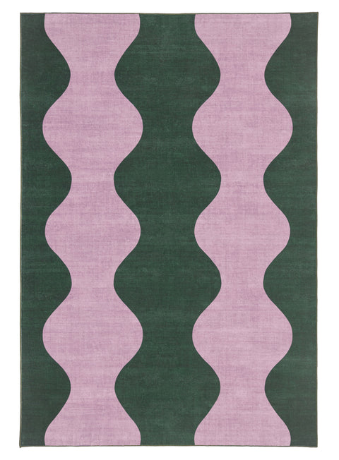 Cuenca Green and Purple Wave Washable Rug