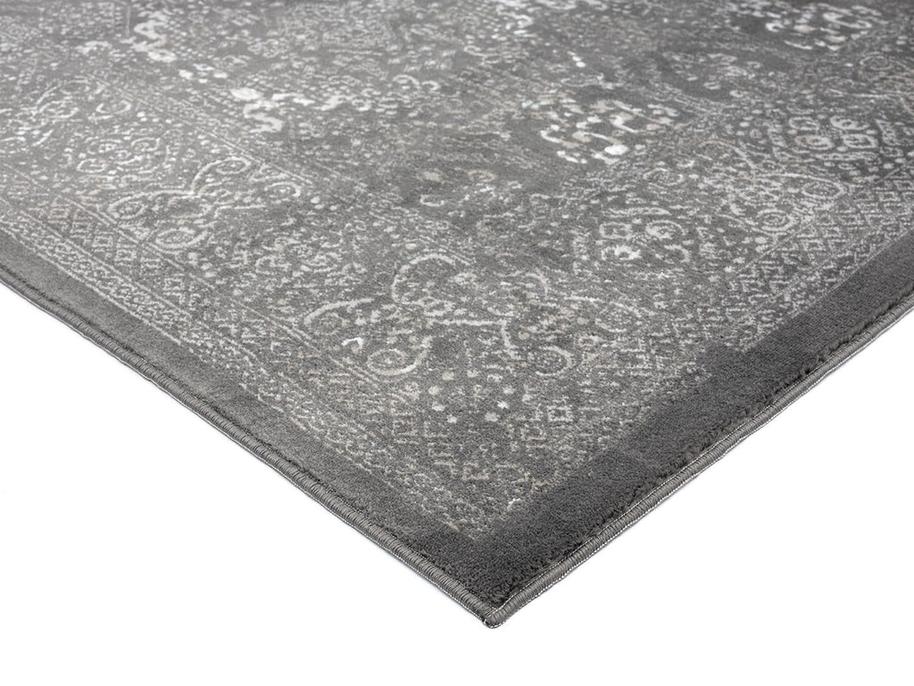 Dalma Charcoal Grey And Ivory Traditional Distressed Runner Rug