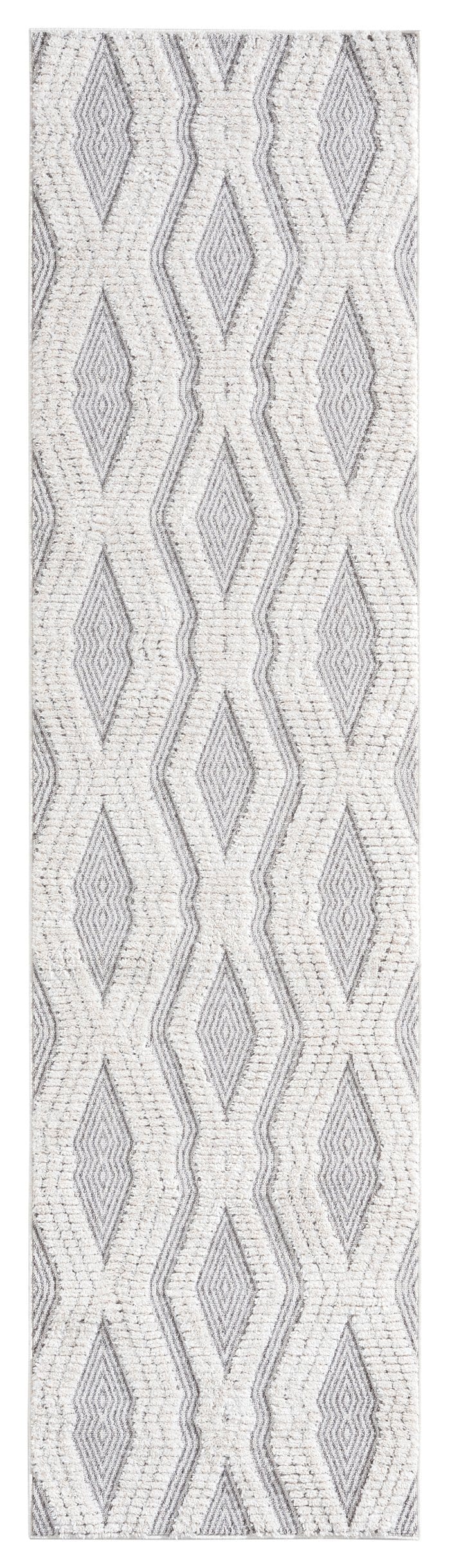 Dayna Ivory and Grey Textured Diamond Tribal Runner Rug