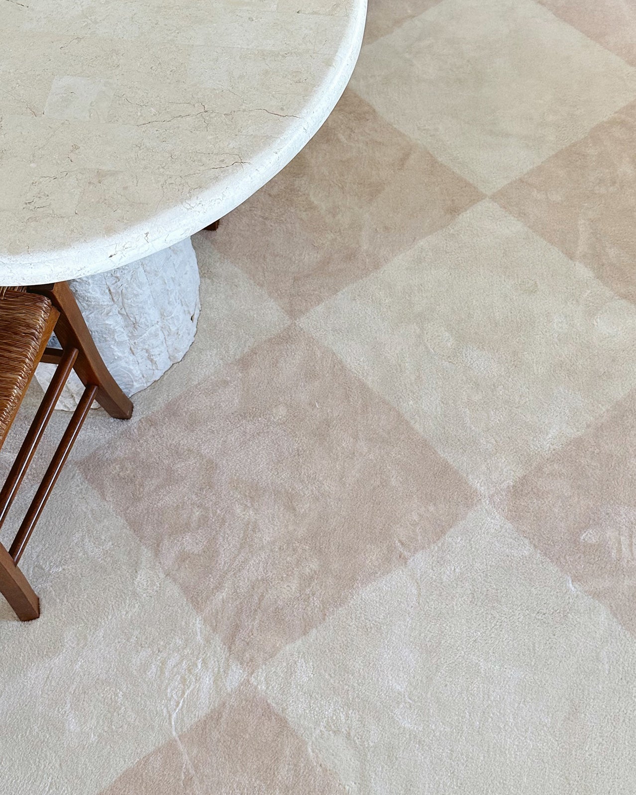 Doutzen Beige Cream Checkered Washable Rug