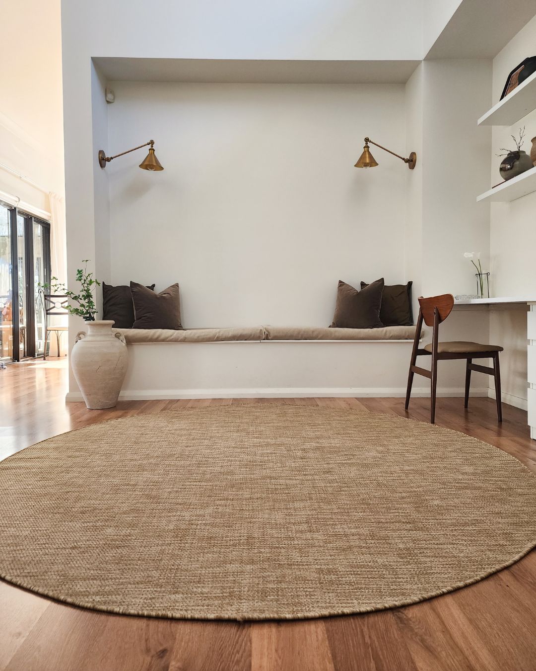Dune Natural Beige Woven Indoor Outdoor Round Rug