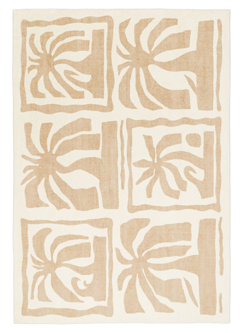 Edna Beige Cream Waves and Palms Washable Rug