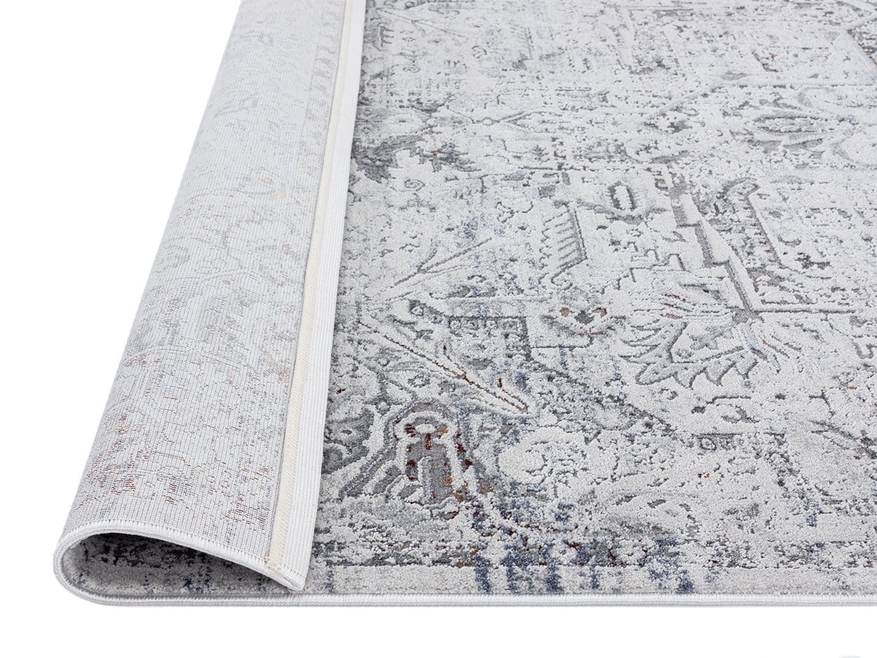 Elania Grey and Blue Traditional Distressed Medallion Runner Rug