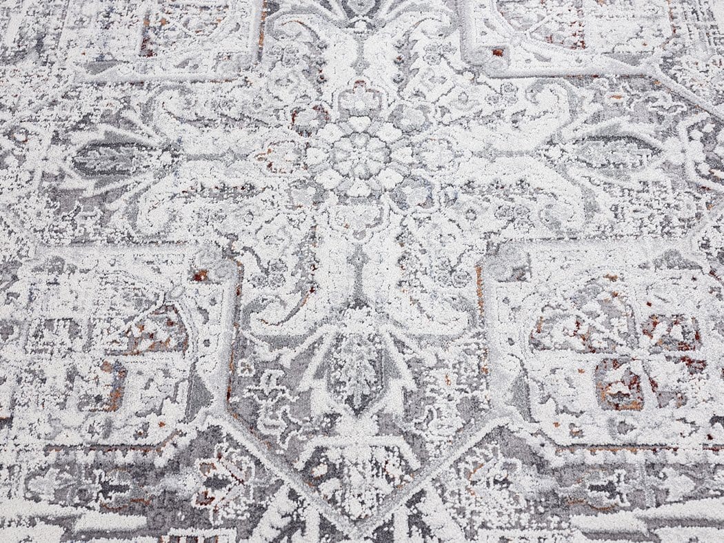 Elania Grey and Blue Traditional Distressed Medallion Runner Rug