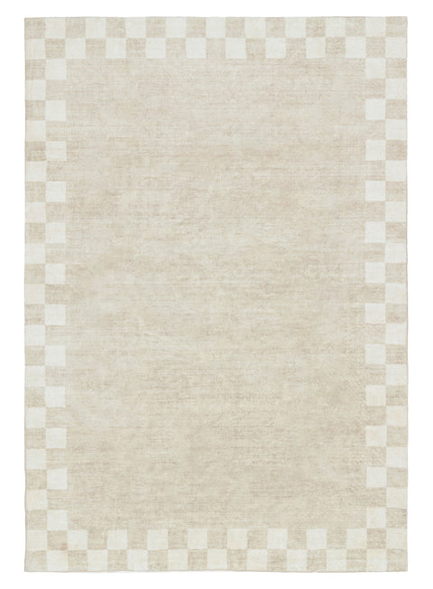 Eliora Grey Checkered Border Washable Rug