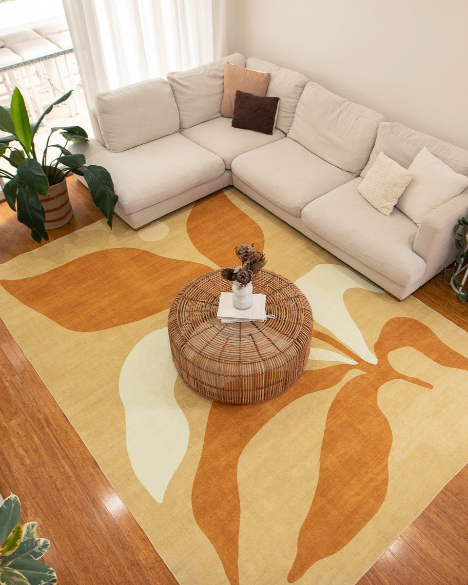 Ellie Mustard Botanical Washable Rug