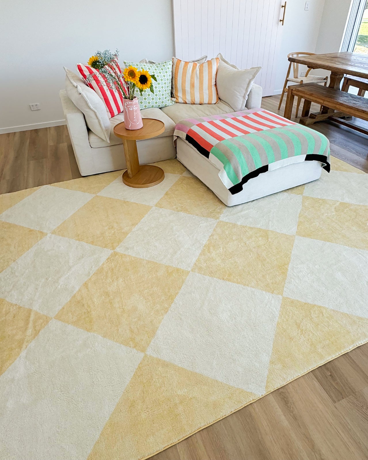 Ellis Yellow Cream Checkered Washable Rug
