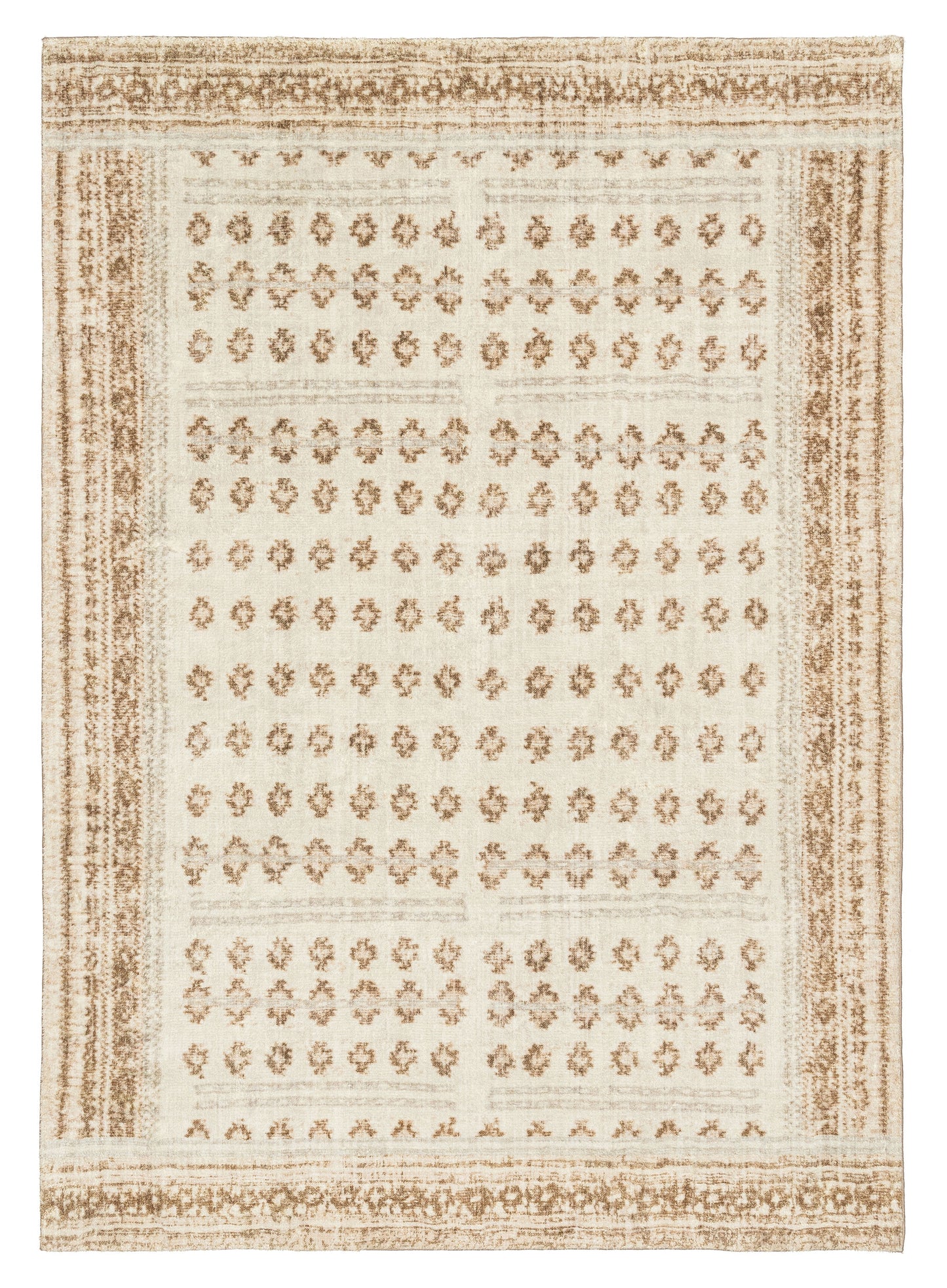 Ellora Brown Beige Tribal Boho Pattern Washable Rug