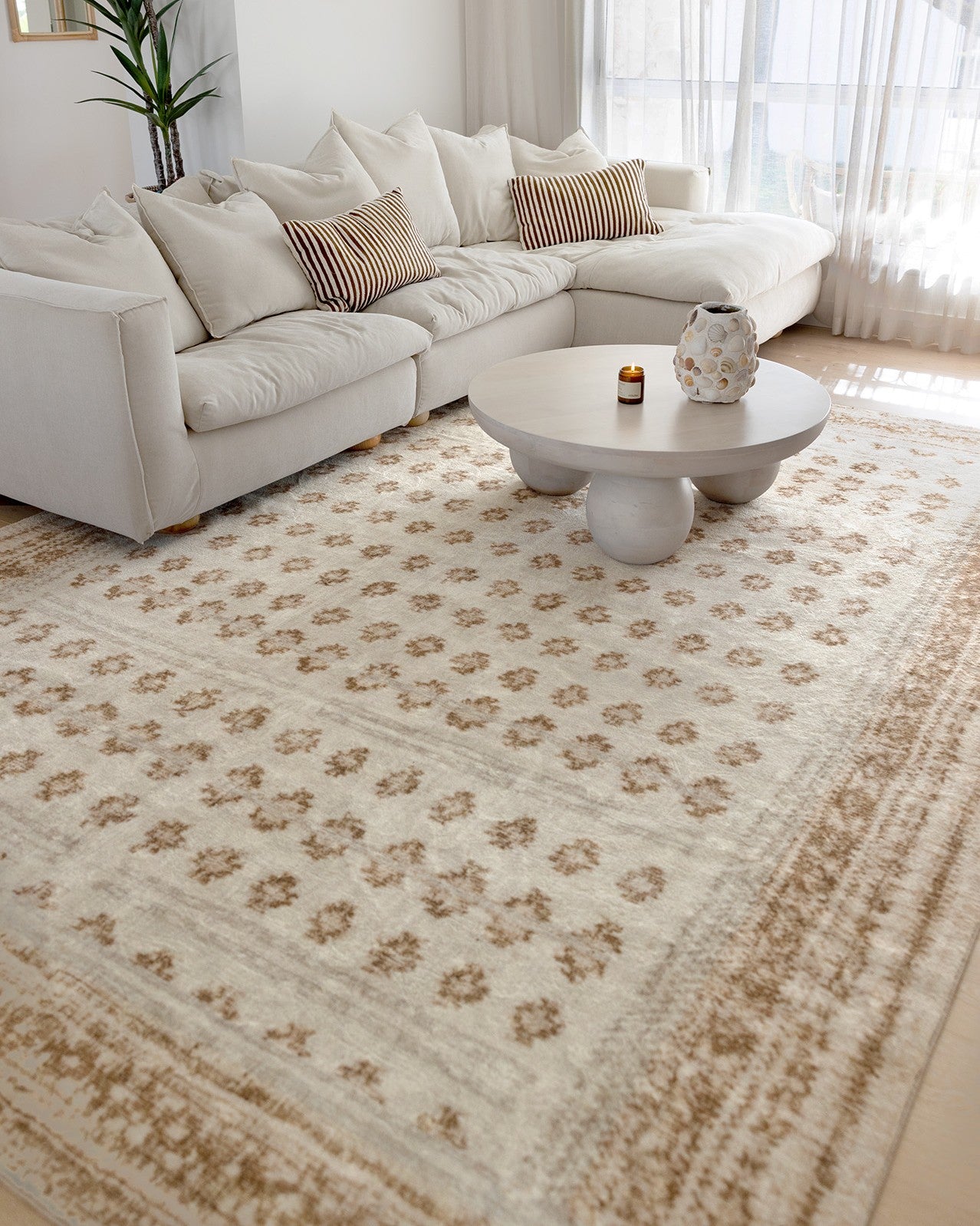 Ellora Brown Beige Tribal Boho Pattern Washable Rug